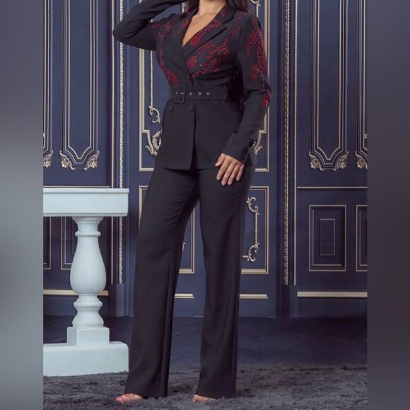 Red rhinestone pants suits - Picture 9 of 11